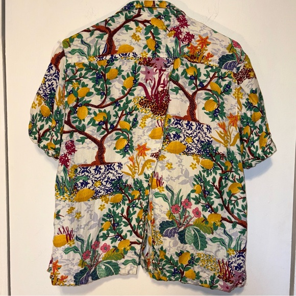 Maeve Anthropologie Classic Surf Shirt Linen Lemons Open Split Back Size S - Picture 4 of 7